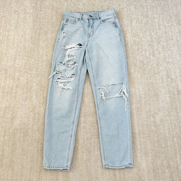 American Eagle Outfitters Denim - American Eagle Ripped Mom Straight Jeans 0 Blue High Rise